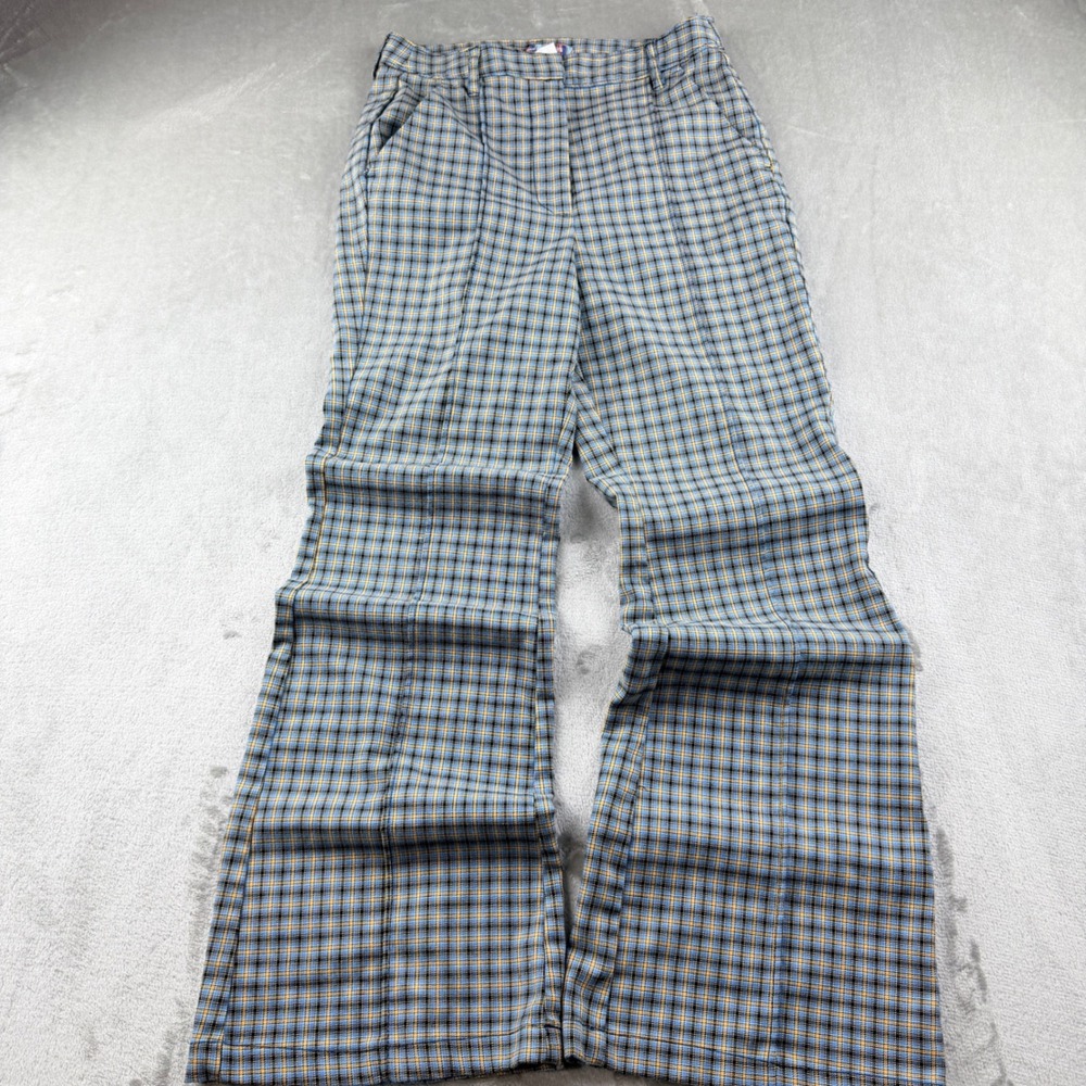 Urban Outfitters Women's 4 Plaid Flare Pants Blue Yellow Checkered Trousers